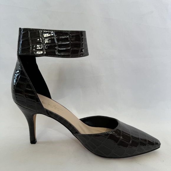 Nicole Miller Brandy Cuff Croc Embossed Heels PU Style Charcoal Grey US7.5 - Picture 2 of 8